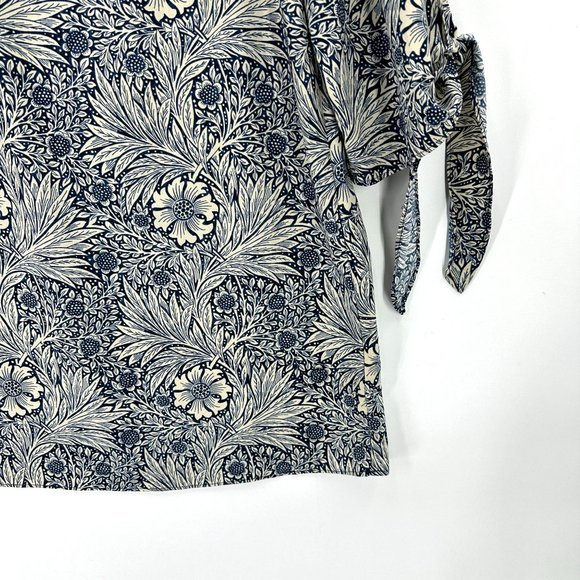 Morris & Co X H&M Dress Womens 3/4 Sleeve Tunic Floral Round Neck Blue Cream 4 - Picture 5 of 11